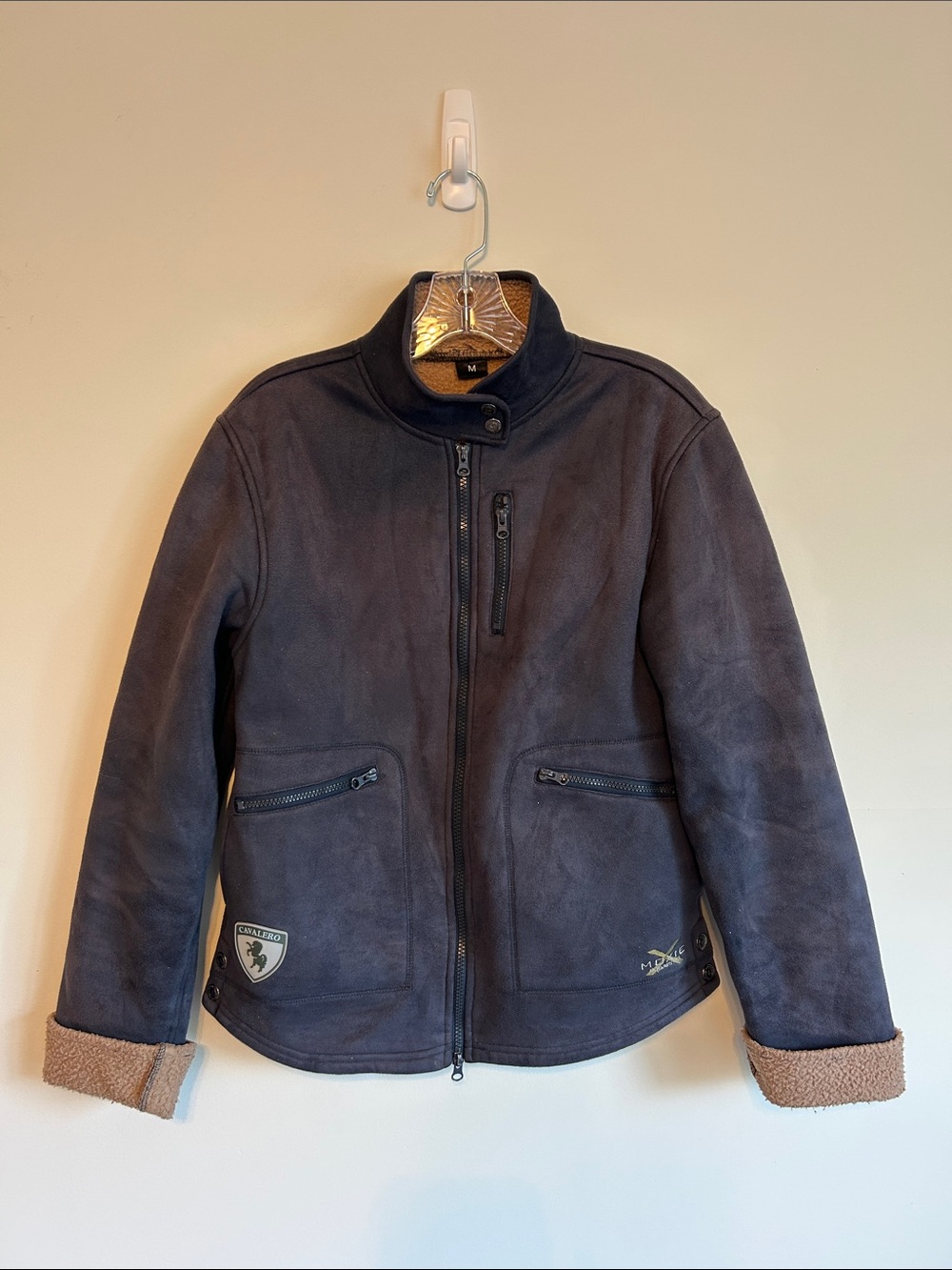 Vintage Moxie Women’s Suede-Shearling Sherpa Fleece Charcoal- Brown